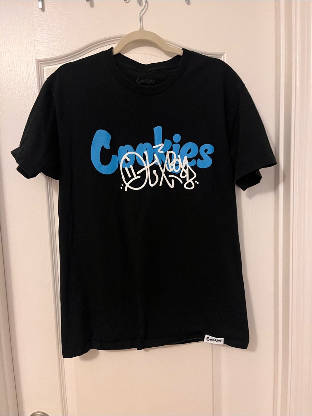 Kids Cookies Black Short Sleeve Tee with Blue Logo